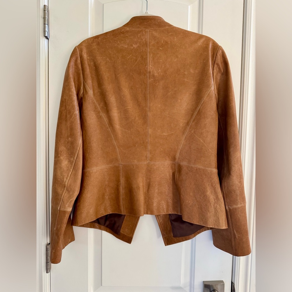 Lafayette 148 New York Tan Leather Jacket with Diagonal front zip Tan Sz 8 - Picture 8 of 8